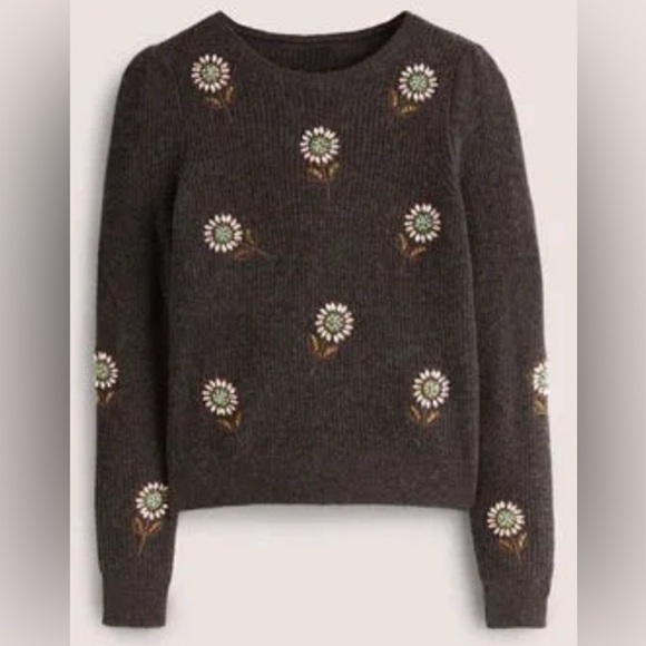 Boden Sweaters - Boden Rhinestone Daisy Embellished Sweater NWT Dark Gray Wool-Blend US 12